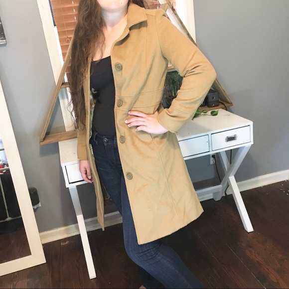 Macy’s Soft Tan Button Up Pockets Trench Coat S/M - Picture 2 of 7